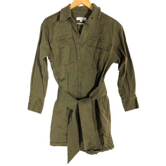 Marissa Webb Collective Shirt Dress Long Sleeve Belted Mini Safari Olive Green 4 - Picture 4 of 11